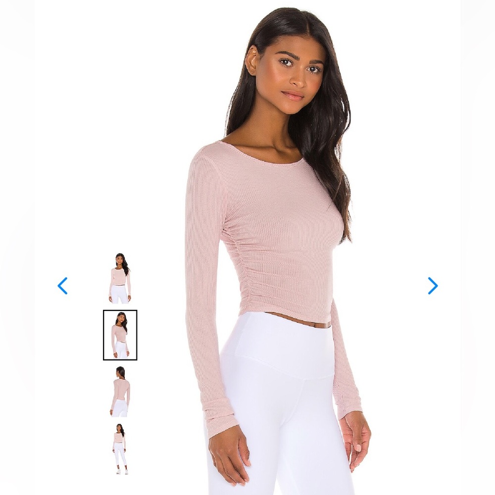Alo Yoga Gather Long Sleeve Pale Mauve Ribbed Cropped Cinched Womens Size XS